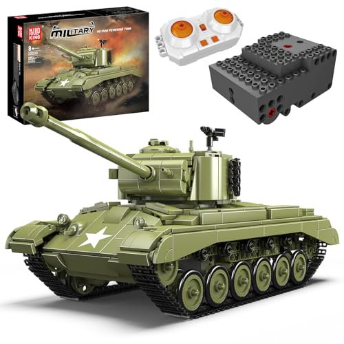 Mould King 20035 MOC M26 Tank Building Blocks Kit, Technik Remote Controlled Transporter Tank with Battery and Sound, Green Hunting Tank Clamping Blocks Kit for Kids/Adults (1054+ PCS)