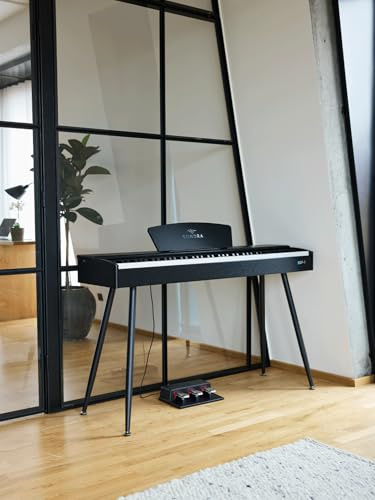Sonora 1 Digitalpiano, 88 viktade tangenter, hempiano med stativ, trippel pedal, musikstativ, inbyggda högtalare, USB midiklänning och hörlursuttag, nordisk möbeldesign, svart