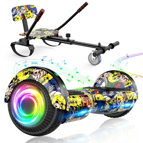 SISIGAD Hoverboard Seat Attachment Combo with Bluetooth Corlorful LED Lights, Adjustable Frame Length for Kids All Ages