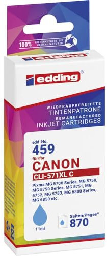 edding Druckerpatrone ersetzt Canon CLI-571XL Kompatibel Cyan EDD-459 18-459-01