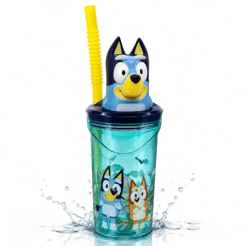 SRV Hub Bluey 3D Figurine Cup with Straw – 360ml BPA-Free Plastic Tumbler – Reusable Kids Drinkware for School, Camping, Picnics – Fun Character Cup for Toddlers & Children