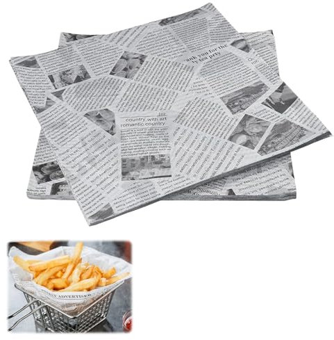 Papier Journal Alimentaire, 100 Piece Papier Emballage Alimentaire, 22x22cm pa pier journal, Emballage Alimen taire, p apier cuisson, Papi er Jou rnal Alim entaire Mini Wrap pour Frites, Hamburger