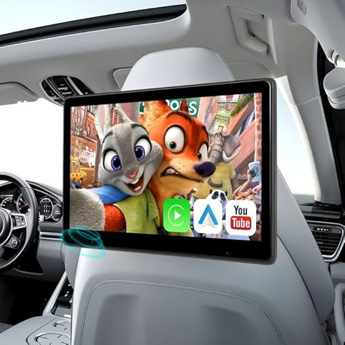 CAMECHO Tragbarer-Auto-Kopfstützen-Videoplayer,Monitor mit 10.1 Zoll IPS HD Touchscreen unterstützt Carplay/Android Auto Super Link Bluetooth FM,Type-C/USB Plug&Play+64G TF-Karte
