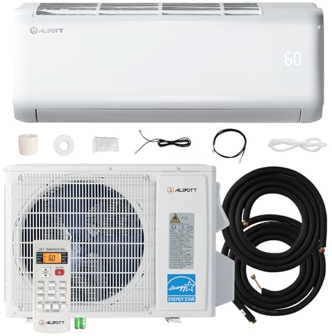 Albott Mini Split Air Conditioner Heat Pump, 18000 BTU 21 SEER2 208V-230V, Energy Star, Remote Control for Rooms up to 1250 Sq.Ft, Wall Ac Unit with 14.8ft Installation Kit, White