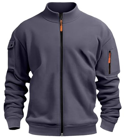 MJGkhiy Felpa con Zip Uomo Senza Cappuccio Invernale Casual Giacca Sportiva Militare Felpe con Cerniera Leggera Manica Lunga Sweatshirt con Tasche Autunno Vintage Trekking Giubbotto da Lavoro