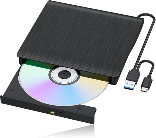 Unità esterna, lettore USB 3.0 e USB-C, masterizzatore DVD/CD: portatile con riproduzione 3D for laptop, PC desktop