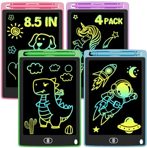 4 Pack Tablette d'écriture LCD Colorée, 8.5 Pouces Enfants Tablettes Graphiques avec Fonction de Verrouillage & D'effacement, Jouet Educatif de Filles et Garçons, Bleu+Rose+Violet+Vert