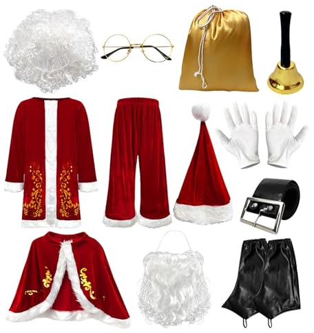 Générique Costume De PèRe NoëL, Deguisement Pere Noel Luxe Saint Nicolas NoëL Costume De Pere Noel Lumineux avec Barbe Bonnet Ceinture Sac Bottes | |