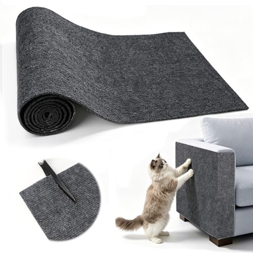 NETFLO Mörkgrå klösmatta självhäftande 200 x 40 cm klösskydd soffa | Katt kan skäras till storlek gör-det-själv klösmatta katt för skåp sängar klösträd soffa repskydd katt