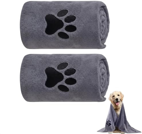 VBVOO 2 Pack Quick Drying Dog Towel, Microfibre Pet Bath Towel 30 x 60 cm