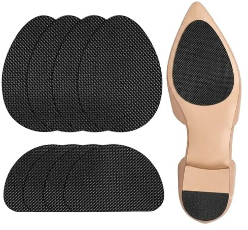 Lahkvor 4 Pares Pegatinas Antideslizantes para Suela Negras - Almohadillas de Goma Autoadhesivas con Textura de Malla, Protectores de Suela Redondos y Semicirculares para Zapatos Botas