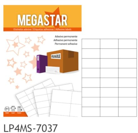 Caja 100 hojas etiquetas blancas sin márgenes-láser/inyección de tinta/fotocopiadoras-70x37 mm megastar lp4ms-7037