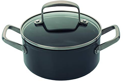 Arcos Serie Endura - Cacerola Antiadherente - Cuerpo de Aluminio Forjado 16 cm - Capacidad 1 litro - Mango de Acero Inoxidable - Color Negro (Libre de PFOA)