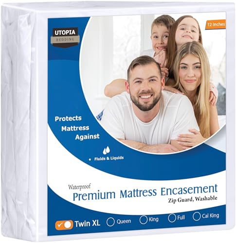 Waterproof Zippered Mattress Protector Twin XL Size, 12 Deep Pocket