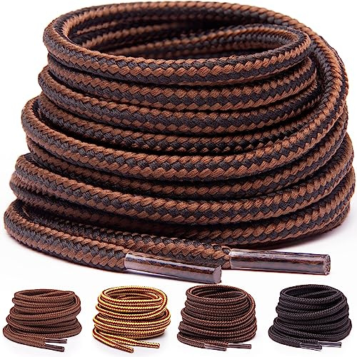 Miscly Lacets ronds pour bottes [3 Paires] Lacets renforcés et ultra résistants pour Bottes, Bottines, Chaussures de sécurité ou de travail, Chaussures de marche - Ø 5 mm (137 cm, Noir et brun)