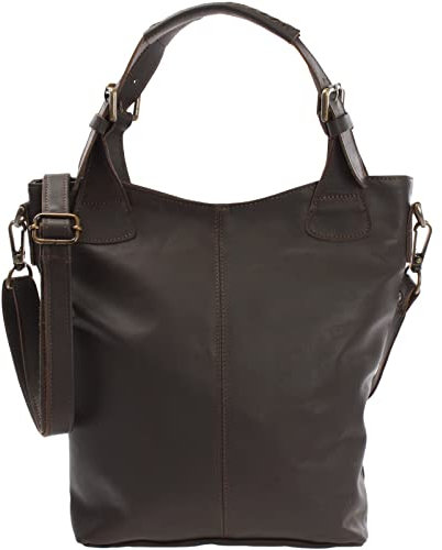 LECONI Henkeltasche Echtleder Vintage-Look Damentasche für Shopping Handtasche für Damen Leder Shopper mit Trageriemen Beuteltasche für die Arbeit, Büro oder Alltag 34x35x10cm dunkelbraun LE0054-wax