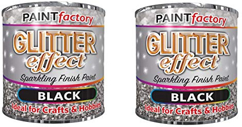 Swan household ® - Pack of 2 x 125ml Glitter Effect Sparkling Finish Paint - Black, Blue, Silver, Gold, Rainbow (Black)
