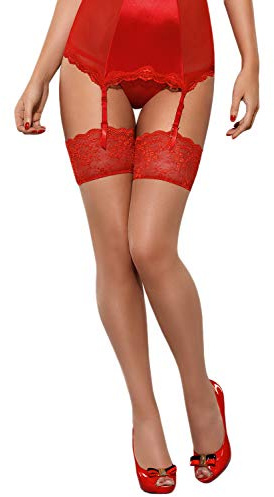 Selente Lovely Legs Seducenti Calze per Reggicalze con Dettagli in Pizzo racchiuse in un'elegante Confezione Regalo, rosso, S-M
