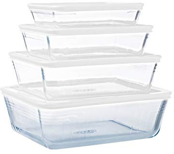 Pyrex® - Cook & Freeze – 4 Glasformen mit luftdichtem Deckel (0,8 l, 1,5 l, 2,6 l, 4 l) – speziell zum Einfrieren – BPA-frei