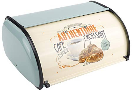 BORDSTRACT Caja de pan de metal, tapa enrollable, contenedores de pan, almacenamiento, tenedor de pan vintage para mostrador de cocina(Azul)