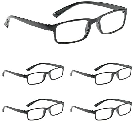 NRDIK PROFLEX SpareSpecs Reading Glasses (value 5 pack) - lightweight, impact resistant, scratch resistant, bendy, flexible, anti-slip, unisex (mens + womens) (black; classic; +1.0)