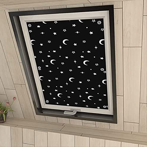 Eurohome 100% Verdunkelung Dachfenster Rollo ohne Bohren Sonnenschutz Verdunkelungsrollo mit Saugnäpfen für Velux-Fenster Mond Sterne 76x98 cm für PK06