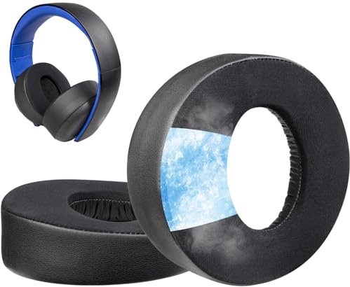 SOULWIT Cuscinetti Auricolari in Gel di Raffreddamento per Sony Gold Wireless Playstation PS4 Headset, Padiglioni Auricolari di Ricambio per la Versione 2014, Modello di Cuffia CECHYA-0083 (Nero)