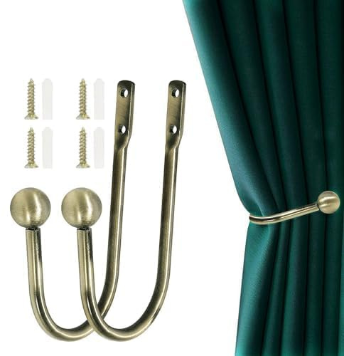 FANNAS 2 Pièces Retenues de Draperie,Décoratifs Fenêtre Embrasses à Rideaux Crochets en Métal à Fixer au Mur pour Rideaux Muraux, Rideaux de Fenêtre, Rideaux de Douche (Bronze)
