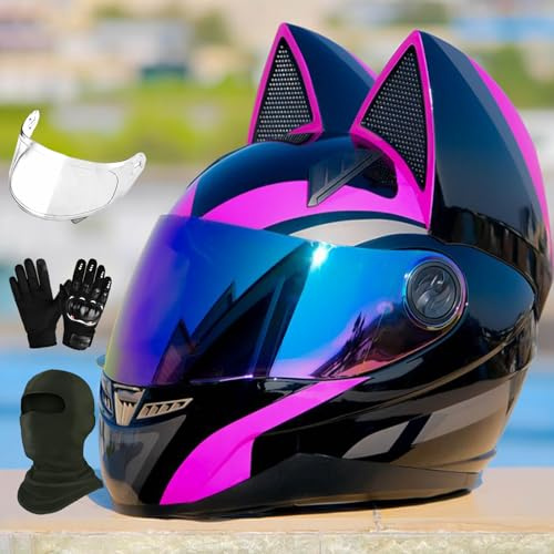 Casque De Moto Intégral Femmes Oreilles Chat Chevalier Casques De Moto pour Casque De Moto Intégral Adulte Casques De Rue, Ece Casque De Motocross Casque Modulaire Légère