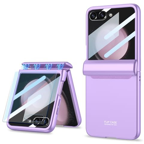 Clatoxi Custodia per Samsung Galaxy Z Flip 5 con Protezione Cerniera Magnetica e Proteggi Schermo Esterno, Cover Protettiva Rigida per PC Sottile Antiurto per Samsung Galaxy Z Flip 5 (Viola)
