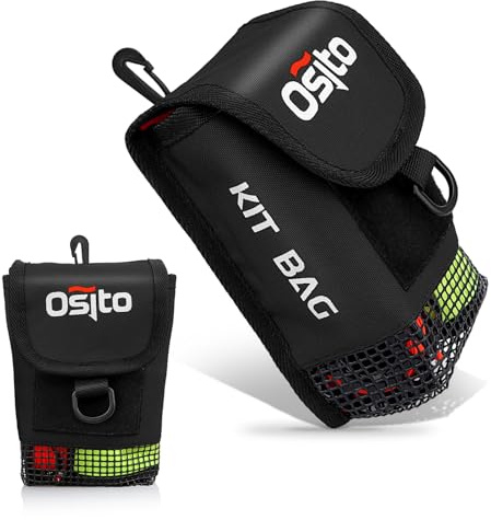 Scuba Mesh Gear Bag, Small Diving Gear Mesh Dry Pocket Carry Pouch With Swivel Clip, Hook & Loop Tape And D-Ring For Storing Safety Surface Marker Buoy, Finger Reel, Bolt Snap, Accessories (Black)