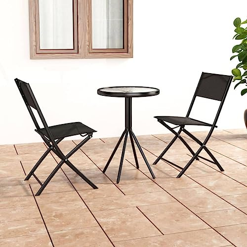 QZZCED Juego de muebles de jardín, muebles de jardín, muebles de terraza, muebles de balcón, juego de 3 piezas, acero negro, para jardines, terrazas, balcones