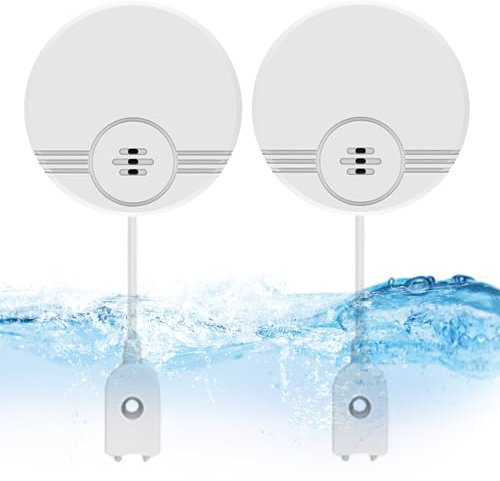 Pack de 2 detectores de agua: alarma de agua, detector de agua con sensor de agua, alarma de agua de 135 dB, alarma de agua para sótanos, baños, lavaderos, cocinas, garajes y piscinas