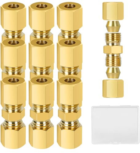 FIFIBANG 10 Stück Bremsleitungsverbinder, 4,75mm Bremsrohr Armaturen Ohne Bördeln, Kupfer Stahl Kompressionsrohr Verschraubung, Messing Bremsleitung Verbinder für Rohrleitung