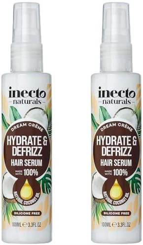 Inecto Naturals Hydrate Defrizz Dream Crème Coconut Oil Hair Serum 100ml Pack of 2 Dry Damaged Hair Repair for Smooth Shiny Curly Hair Organic Silicone FREE with Welari Thank You Card | (2pack) (200g)