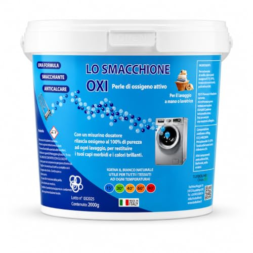 Additivo Igienizzante per Lavatrice con Percarbonato di Sodio e Ossigeno Attivo. Smacchia, Rimuove lo Sporco in Profondità, Sbianca e Ravviva i Colori. Adatto a Tutti i Tessuti. Bucato Profumato. 2 Kg
