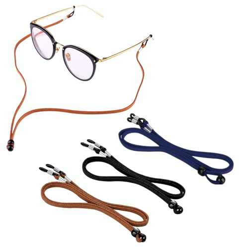 Zingso Lot de 3 sangles de lunettes de sport en cuir synthétique - Multicolore - Classique - Réglable - Pour lunettes de soleil - Chaîne de lunettes de soleil - Lanière de lunettes pour décoration et