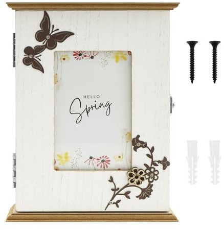 Cassetta portachiavi in legno con funzione cornice, supporto da parete con 6 ganci portachiavi, cassetta portachiavi decorativa da appendere alla parete con gancio interno per ingressi, camere,