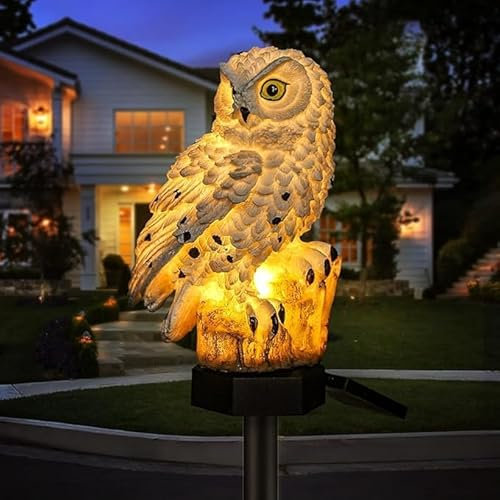 Hoofun Solaire Lampe de Pelouse Hibou, Décoration Jardin Extérieure, Lumière Automatique Imperméable pour Allée, Cour ou Terrasse Énergie Solaire Lamp (Blanc)