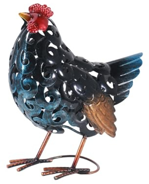Mloarts Estatuas de jardín de metal de gallo para decoración al aire libre, adornos de patio, decoración exterior, decoración del hogar, pintura retro, regalo realista para amigos, amantes del jardín