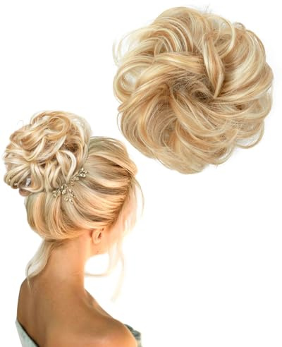 BPTRKOM 1 pièce Chignon Postiche Bouclé et Ondulé, Grande Taille, Élastique et Naturel, Accessoire Capillaire pour Femmes et Filles(jaune)