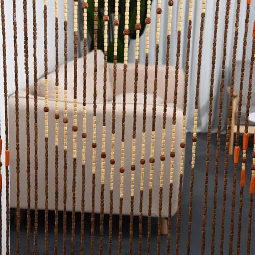 Handcrafted Bamboo Beaded Door Curtain – Natural Wooden Hanging Screen for Doorways, Windows & Room Dividers | Fly & Insect Protection | Boho Home Décor Panel (180x90cm)