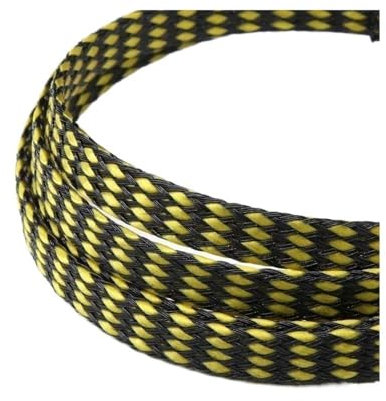 FOVAOK 1/3/5/10M Braid Sleeve PP Cotone PET Filato 4 8 12 mm Filo Morbido Avvolgente Isolato Cavo Protezione Guaina Guaina (Giallo Nero, 08MM _3 METRI)