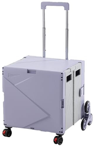 Carro utilitario plegable con ruedas de escalera práctica de 70 l para viajes, compras, mudanza y uso en la oficina, asa telescópica beige para un fácil transporte