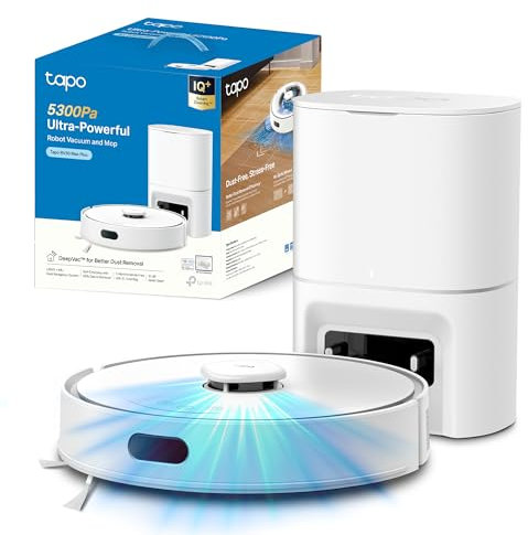 Tapo RV30 MAX Plus - Robot Aspirador 5300Pa, Base de Autovaciado, Navegación Láser LiDAR y Mapeo Inteligente, Limpieza 4 en 1: Barre, Aspira, Friega y Pasa la Mopa, Control por Voz y App,Blanco