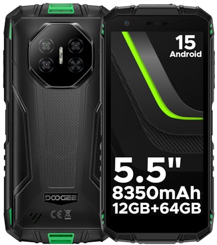 DOOGEE Fire 3 Rugged Smartphone Android 15, 5.5 IPS HD+,8350mAh,12GB+64GB/2TB Telefono Indistruttibile, 13MP+8MP,Octa Core, NFC/Face ID/GPS/OTG/3.5mm/Widevine L1/IP68&IP69/4G Dual SIM Telefono Rugged