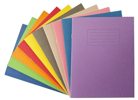 Janrax Pack of 10 9x7 Assorted 80 Page Feint Ruled with Margin Exercise Books WF Paper with 225gsm Manilla Cover