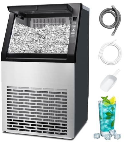 DollarDash Commercial Ice Machine, 100LBS/Day Stainless Steel Freestanding Large Ice Maker, 36 Cubes in 11Mins, 24H Timer, Self-Cleaning, Ideal for Restaurant, Bars, Home and Offices