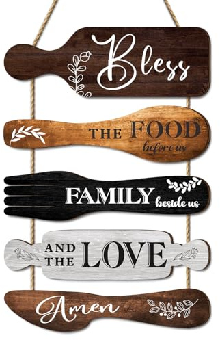 Dazzlewall 5 letreros colgantes con forma de utensilios de cocina para decoración de pared de cocina, estilo rústico, para comedor rural