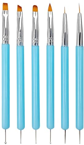 YPYMOD 6pcs Doubel Ended Nail Art Brushes, Point Drill Drawing Painting Tools Set for DIY Nail Art Designs, Gel Polish Nail Designs Nail Carving French Nails (Blue)
